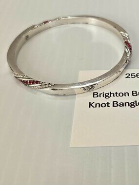 Brighton Vintage Retired Silver Thin Bangle - Eternity Knot w/ Red Crystals